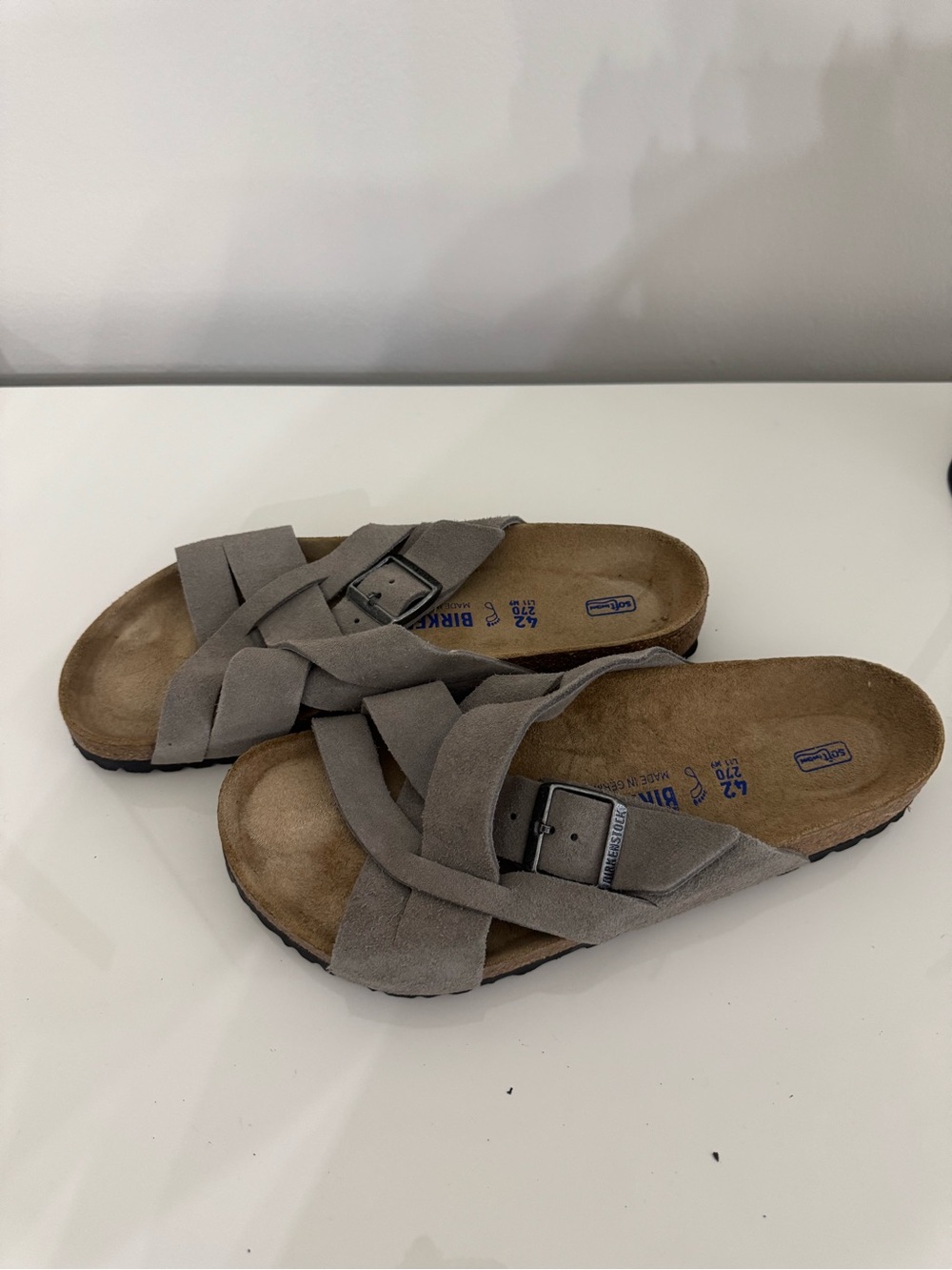 Birkenstock Gray Suede Crisscross Buckle Slide Sandals - Picture 3 of 4